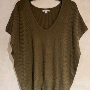 New York & Company Olive Ribbed V-Neck Sweater